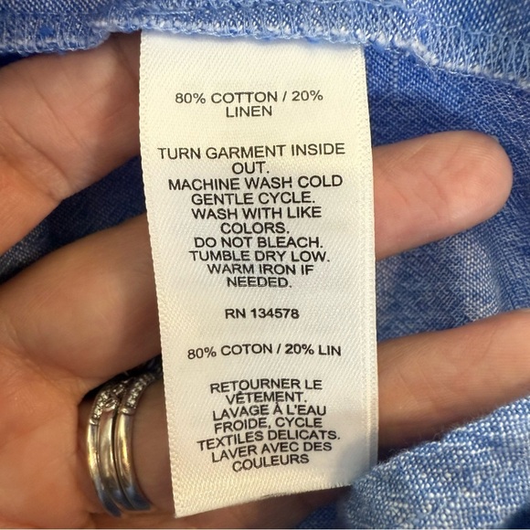 Vineyard Vines Blue Chambray Linen Blend Pintuck 3/4 Split Neck Cover Up Dress - Picture 10 of 12